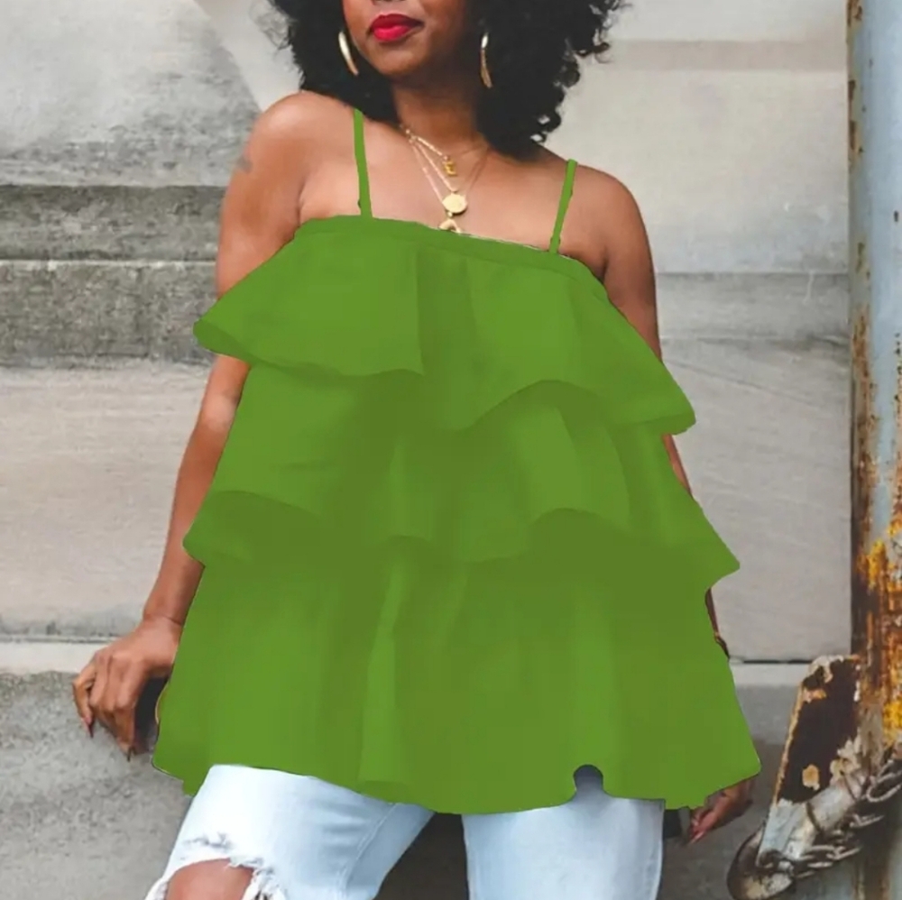 Green Ruffle Layered Top